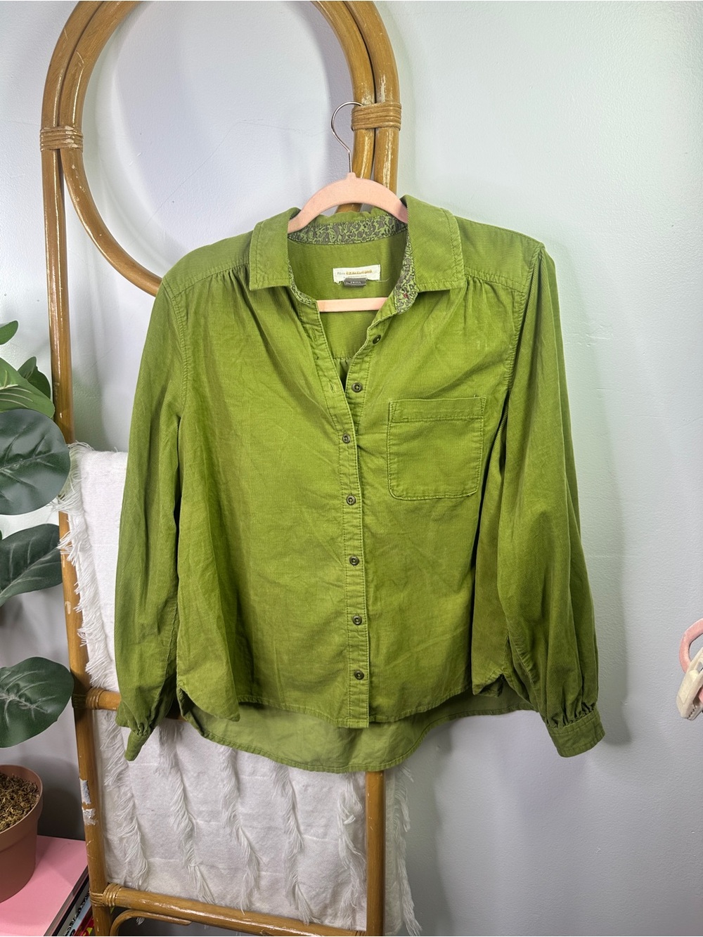 Free People Green Corduroy Top sz S